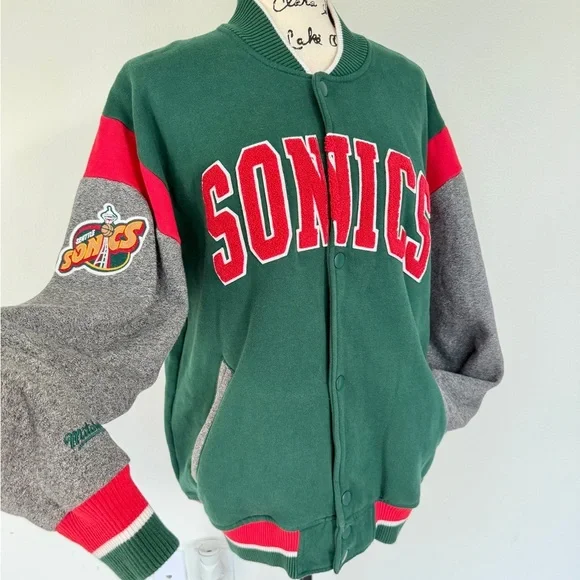 Mitchell & Ness Seattle Super Sonics Varsity Jacket Hardwood Classics Sz L - Picture 2 of 16